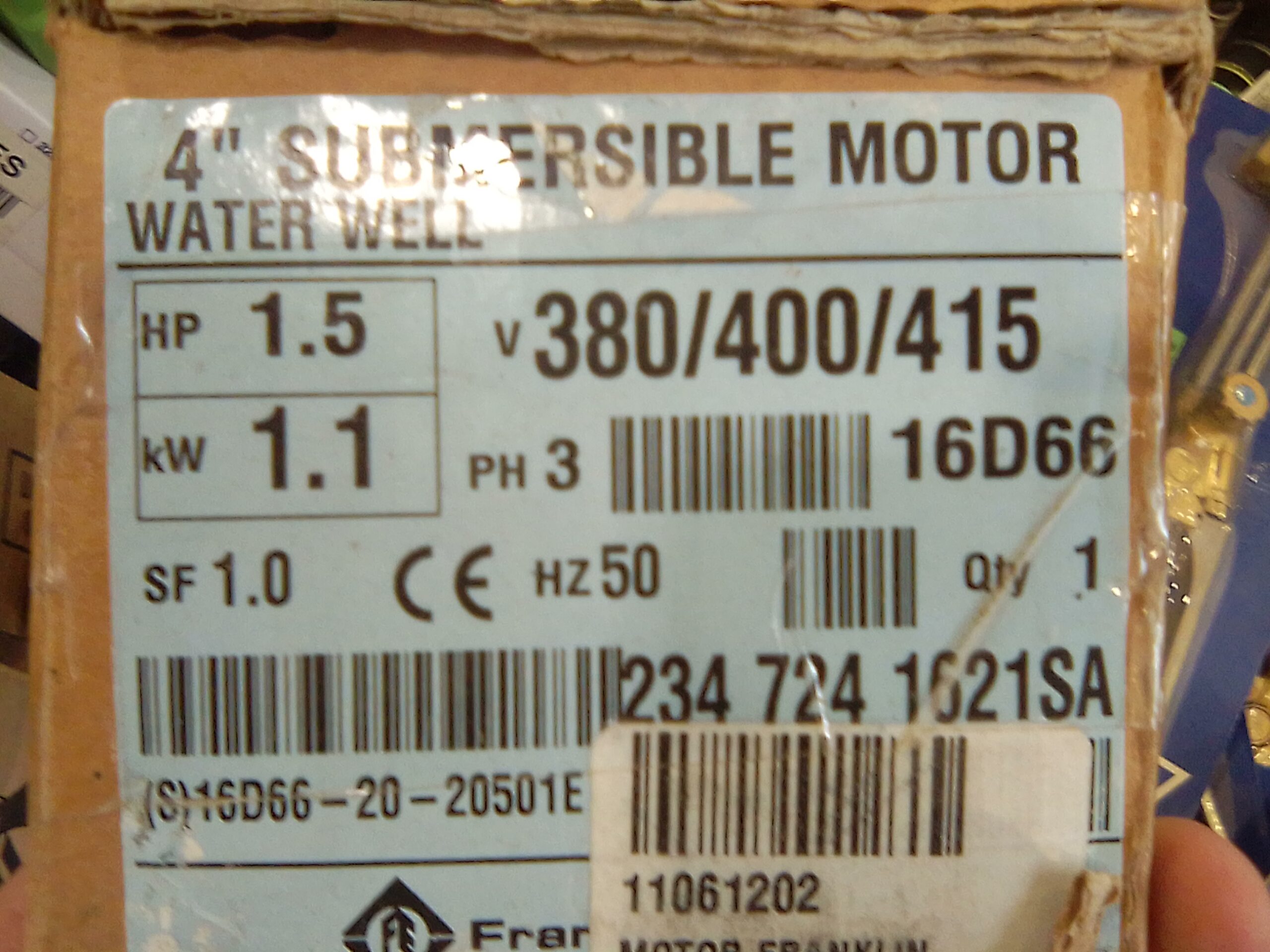 Franklin 1.1Kw 380V submersible motor